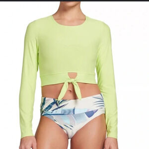 CALIA Sharp Green Tie Front Long Sleeve Cropped Rash Guard // Size L